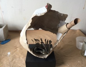 PROCESS IMAGE: Using the guts of a typewriter inside a body-torso based sculpture