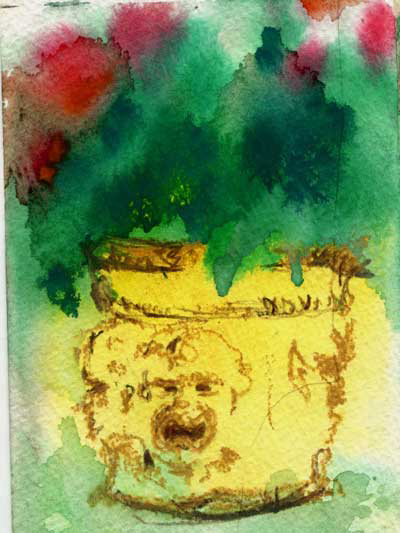 Pot of Geraniums on Terrace